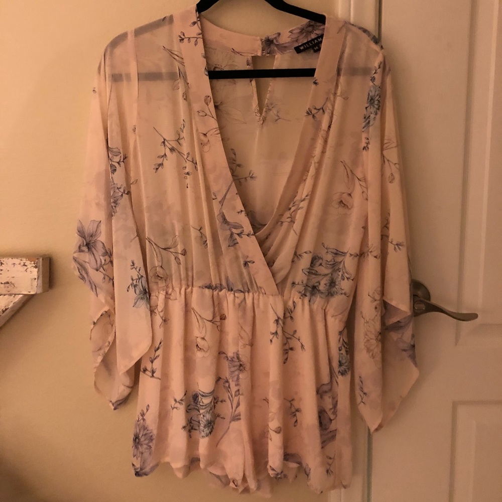 Three quarter light pink flower romper